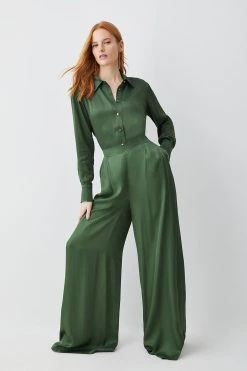 Karen Millen Tall Satin Viscose Wide Leg Woven Trousers