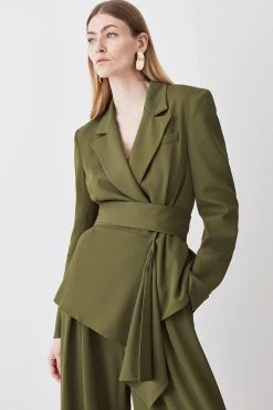 Karen Millen Tall Soft Drape Detail Belted Blazer -Karen Millen shop khaki tall soft drape detail belted blazer 2