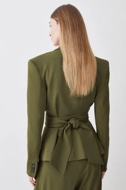 Karen Millen Tall Soft Drape Detail Belted Blazer -Karen Millen shop khaki tall soft drape detail belted blazer 3