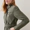Karen Millen Waterproof Quilted Cotton Sateen Long Jacket