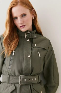 Karen Millen Waterproof Quilted Cotton Sateen Woven Jacket -Karen Millen shop khaki waterproof quilted cotton sateen woven jacket 3