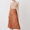 Karen Millen Leather Veg Tan Full Midi Skirt -Karen Millen shop leather veg tan full midi skirt