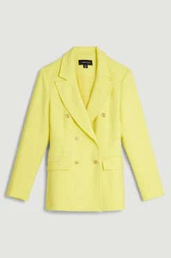 Karen Millen Compact Stretch Double Pocket Tailored Double Breasted Jacket -Karen Millen shop lemon compact stretch double pocket tailored double breasted jacket 1 3