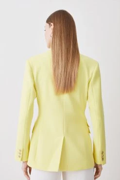 Karen Millen Compact Stretch Double Pocket Tailored Double Breasted Jacket -Karen Millen shop lemon compact stretch double pocket tailored double breasted jacket 1 4
