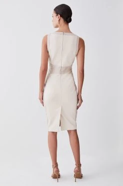 Karen Millen Petite Ponte And Faux Leather Pencil Midi Dress