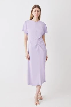 Karen Millen Petite Ruched Front Crepe Midi Dress