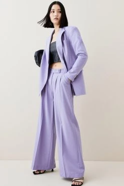 Karen Millen Wool Blend Asymetric Wrap Tailored Jacket -Karen Millen shop lilac wool blend asymetric wrap tailored jacket 1 2