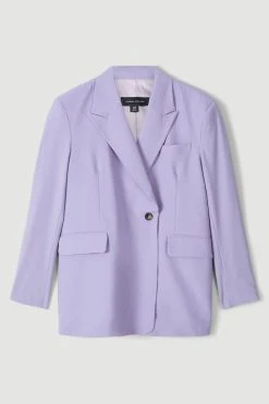 Karen Millen Wool Blend Asymetric Wrap Tailored Jacket -Karen Millen shop lilac wool blend asymetric wrap tailored jacket 1 3