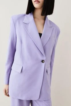 Karen Millen Wool Blend Asymetric Wrap Tailored Jacket -Karen Millen shop lilac wool blend asymetric wrap tailored jacket 1 4