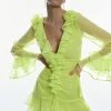 Karen Millen Chiffon Corsage Ruffle Mini Dress -Karen Millen shop lime chiffon corsage ruffle mini dress