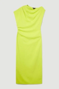 Karen Millen Compact Stretch Viscose Drape Midi Dress -Karen Millen shop lime compact stretch viscose drape midi dress 2
