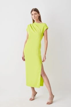 Karen Millen Compact Stretch Viscose Drape Midi Dress -Karen Millen shop lime compact stretch viscose drape midi dress 3