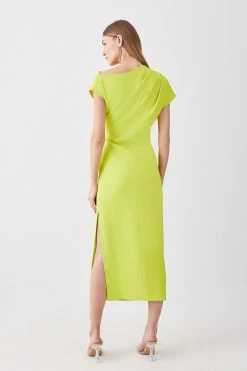 Karen Millen Compact Stretch Viscose Drape Midi Dress -Karen Millen shop lime compact stretch viscose drape midi dress 4