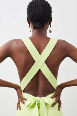 Karen Millen Cowl Neck Woven Crepe Midi Wrap Dress -Karen Millen shop lime cowl neck woven crepe midi wrap dress 4