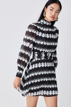 Karen Millen Diamond Georgette Pleated Woven Mini Dress -Karen Millen shop lime diamond georgette pleated woven mini dress 3