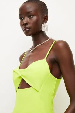 Karen Millen Figure Form Twist Front Strappy Midi Dress -Karen Millen shop lime figure form twist front strappy midi dress 2