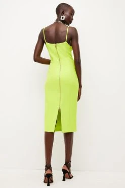 Karen Millen Figure Form Twist Front Strappy Midi Dress -Karen Millen shop lime figure form twist front strappy midi dress 3