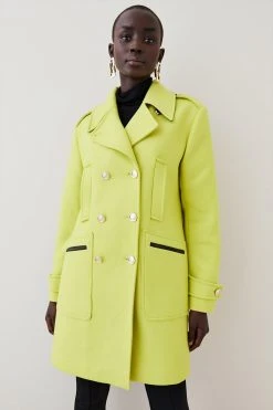 Karen Millen Italian Wool Cashmere Double Breasted Pea Coat -Karen Millen shop lime italian wool cashmere double breasted pea coat 1 5