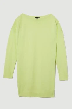 Karen Millen Lightweight Knitted Slash Neck Long Sleeve Jumper -Karen Millen shop lime lightweight knitted slash neck long sleeve jumper 1