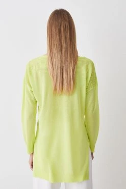 Karen Millen Lightweight Knitted Slash Neck Long Sleeve Jumper -Karen Millen shop lime lightweight knitted slash neck long sleeve jumper 2