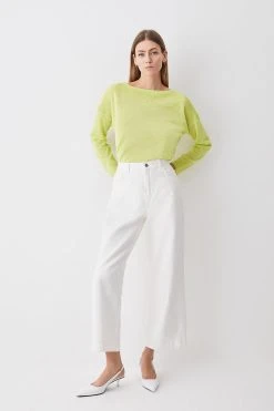 Karen Millen Lightweight Knitted Slash Neck Long Sleeve Jumper -Karen Millen shop lime lightweight knitted slash neck long sleeve jumper 3