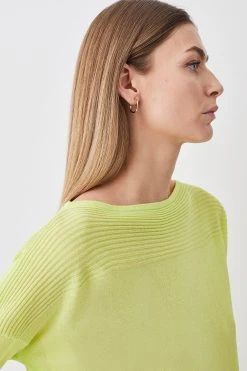 Karen Millen Lightweight Knitted Slash Neck Long Sleeve Jumper -Karen Millen shop lime lightweight knitted slash neck long sleeve jumper 4