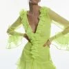 Karen Millen Petite Chiffon Corsage Ruffle Mini Dress -Karen Millen shop lime petite chiffon corsage ruffle mini dress