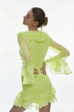 Karen Millen Petite Chiffon Corsage Ruffle Mini Dress -Karen Millen shop lime petite chiffon corsage ruffle mini dress 2