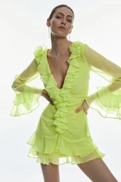 Karen Millen Petite Chiffon Corsage Ruffle Mini Dress