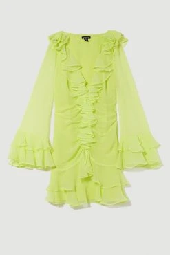 Karen Millen Petite Chiffon Corsage Ruffle Mini Dress -Karen Millen shop lime petite chiffon corsage ruffle mini dress 4