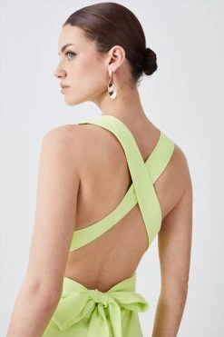 Karen Millen Petite Cowl Neck Woven Crepe Midi Wrap Dress -Karen Millen shop lime petite cowl neck woven crepe midi wrap dress 2