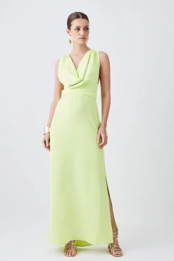 Karen Millen Petite Cowl Neck Woven Crepe Midi Wrap Dress -Karen Millen shop lime petite cowl neck woven crepe midi wrap dress 3
