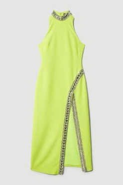 Karen Millen Petite Crystal Embellished Woven Split Maxi -Karen Millen shop lime petite crystal embellished woven split maxi 1