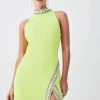 Karen Millen Petite Crystal Embellished Woven Split Maxi