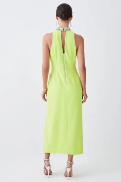 Karen Millen Petite Crystal Embellished Woven Split Maxi -Karen Millen shop lime petite crystal embellished woven split maxi 2