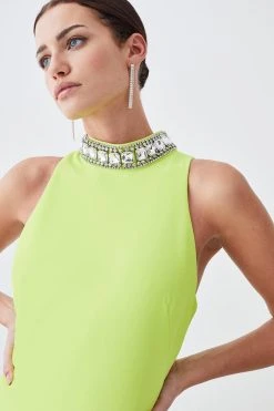 Karen Millen Petite Crystal Embellished Woven Split Maxi -Karen Millen shop lime petite crystal embellished woven split maxi 3