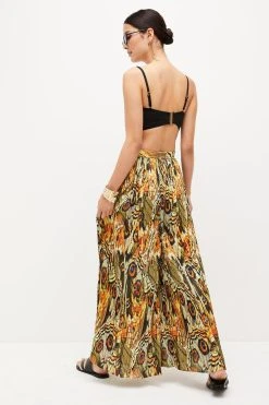 Karen Millen Petite Feather Printed Pleated Drama Trouser -Karen Millen shop lime petite feather printed pleated drama trouser 1