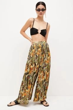 Karen Millen Petite Feather Printed Pleated Drama Trouser -Karen Millen shop lime petite feather printed pleated drama trouser 2
