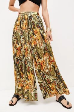 Karen Millen Petite Feather Printed Pleated Drama Trouser -Karen Millen shop lime petite feather printed pleated drama trouser 3