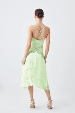 Karen Millen Petite Fringe And Beaded Halter Neck Midi Dress