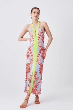 Karen Millen Petite Slinky Mirrored Floral Jacquard Knit Dress 8 Karen Millen Petite Slinky Mirrored Floral Jacquard Knit Dress -Karen Millen shop lime petite slinky mirrored floral jacquard knit dress 1