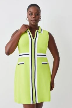 Karen Millen Plus Size Sporty Full Needle Collared Knit Dress