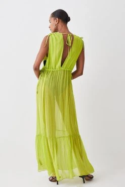 Karen Millen Silk Viscose Maxi Beach Dress -Karen Millen shop lime silk viscose maxi beach dress 1