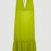 Karen Millen Silk Viscose Maxi Beach Dress -Karen Millen shop lime silk viscose maxi beach dress