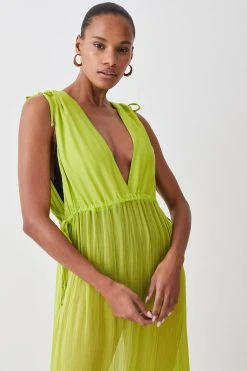 Karen Millen Silk Viscose Maxi Beach Dress -Karen Millen shop lime silk viscose maxi beach dress 3