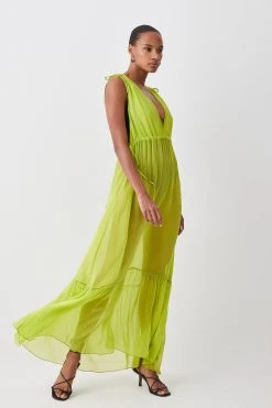 Karen Millen Silk Viscose Maxi Beach Dress -Karen Millen shop lime silk viscose maxi beach dress 4