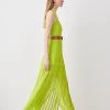Karen Millen Sleeveless Belted Contrast Stitch Knit Maxi Dress -Karen Millen shop lime sleeveless belted contrast stitch knit maxi dress