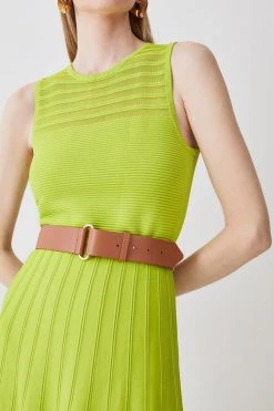 Karen Millen Sleeveless Belted Contrast Stitch Knit Maxi Dress -Karen Millen shop lime sleeveless belted contrast stitch knit maxi dress 3