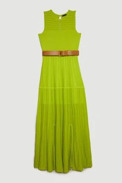 Karen Millen Sleeveless Belted Contrast Stitch Knit Maxi Dress -Karen Millen shop lime sleeveless belted contrast stitch knit maxi dress 4