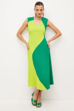 Karen Millen Soft Tailored Colourblock Midi Dress 8 Karen Millen Soft Tailored Colourblock Midi Dress -Karen Millen shop lime soft tailored colourblock midi dress 2
